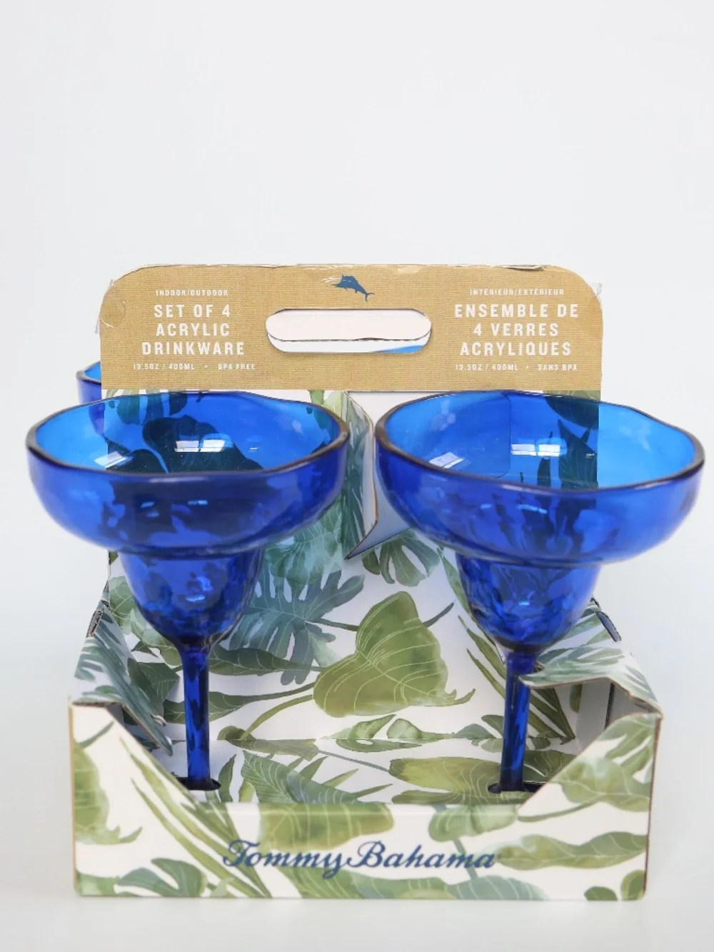 NEW Tommy Bahama Set of 4 Acrylic 13.5oz Margarita Drinkware in Royal Blue
